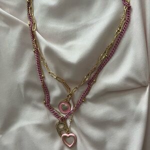 Pink and Gold Heart Pendant Necklace